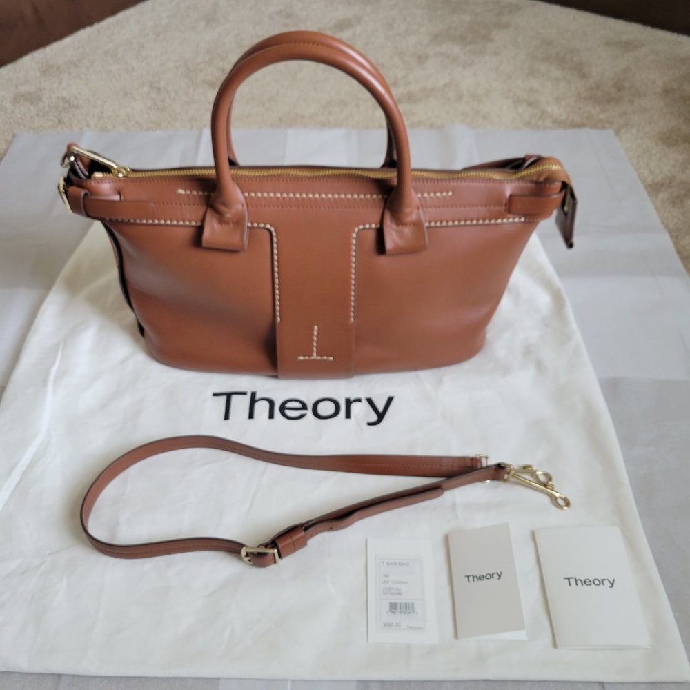 Theory T Bar Ames Leather Handbag Satchel Crossbody Purse Shoulder Bag Weekender - Picture 6 of 13